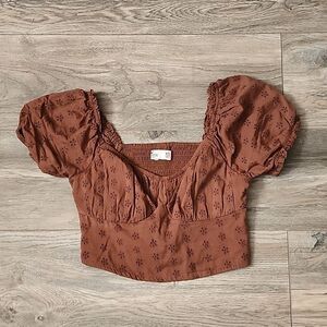 NWOT, Hollister • Brown Floral Embriodered Crop Top, XS